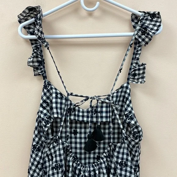 NWT Madewell Gingham Print Ruffle Hem Tent Midi Dress Preppy Black White Size 10 - Picture 9 of 14